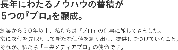 長年にわたるノウハウの蓄積が5つの『プロ』を醸成。